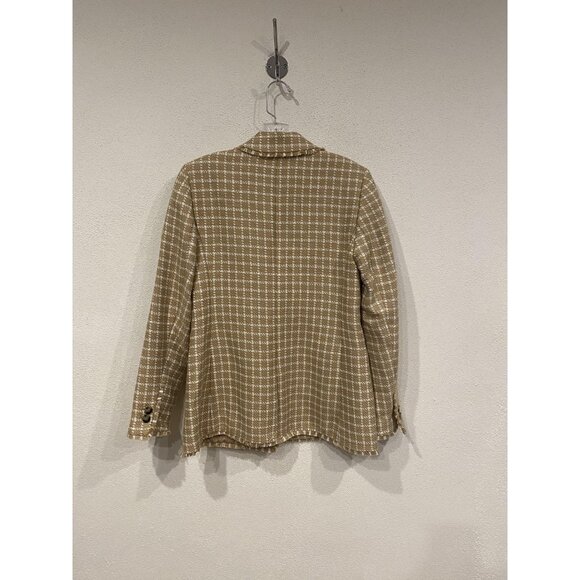 Ann Taylor Blazer Womens 2 Beige White Checked Tweed Fringe Trim Pockets Jacket - Picture 4 of 4